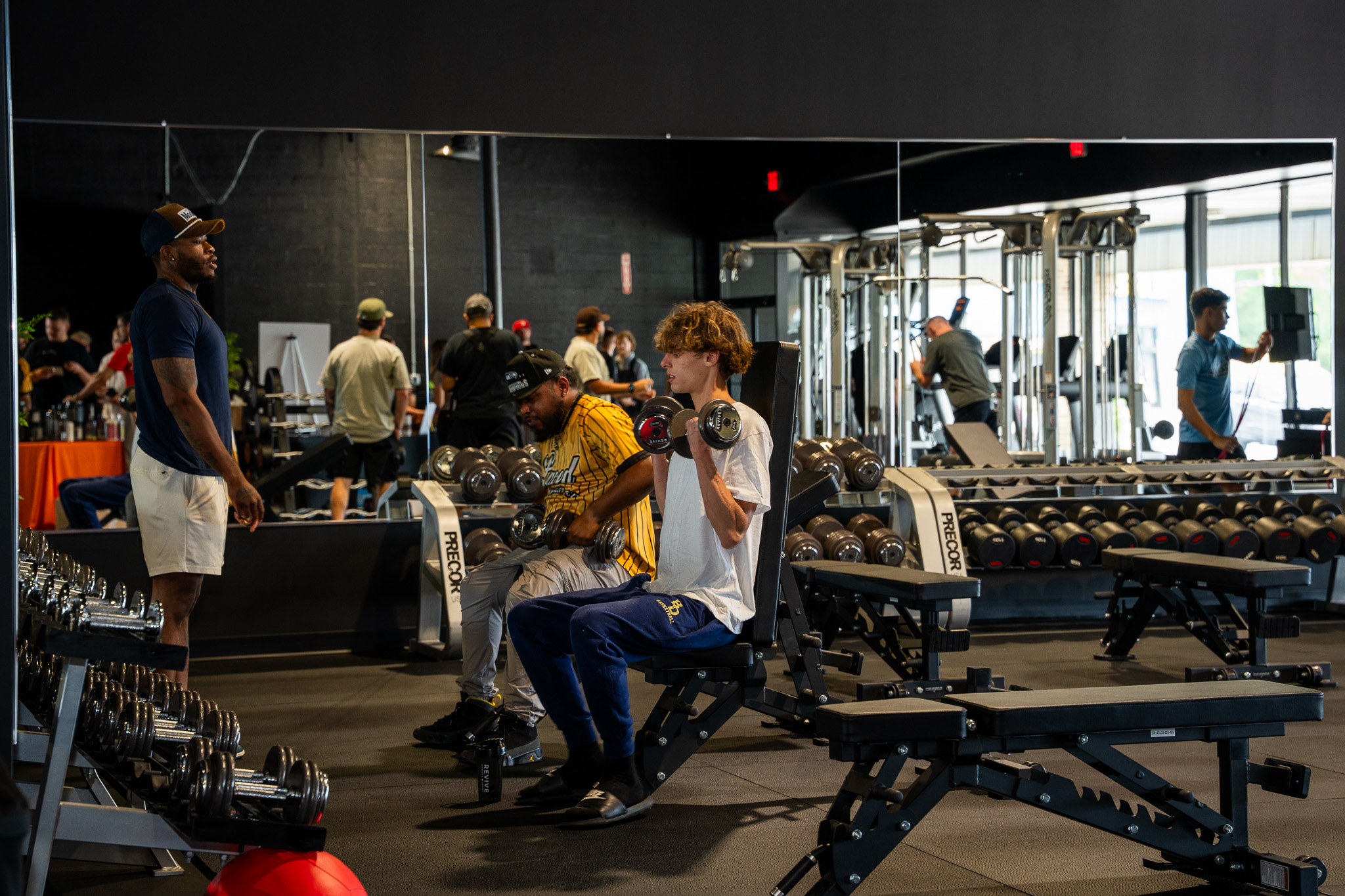 Training on the free-weight floor at the grand opening